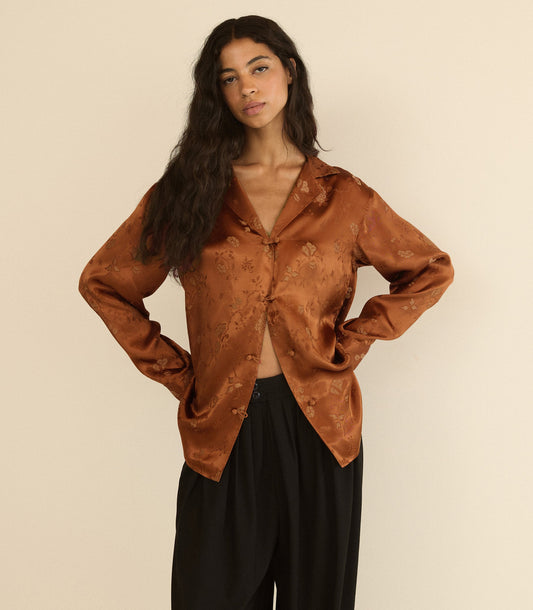 MAURISE TOP -- SPICED PECAN TAPPEZZERIA JACQUARD